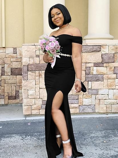 Women's Off Shoulder High Split Long Formal Party Dress